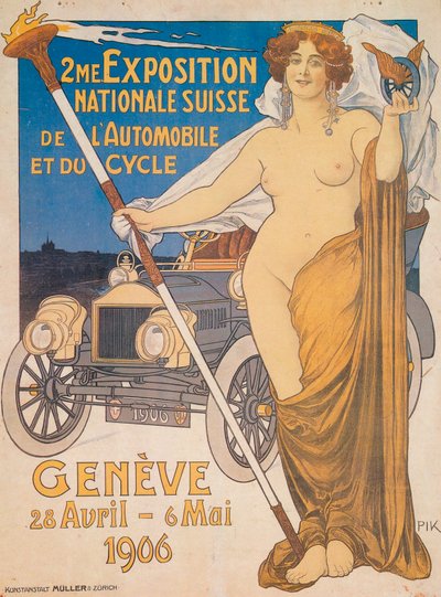 Mainos toisesta Sveitsin kansallisesta auto- ja polkupyöränäyttelystä, Geneve, 1906 tekijältä Unbekannt