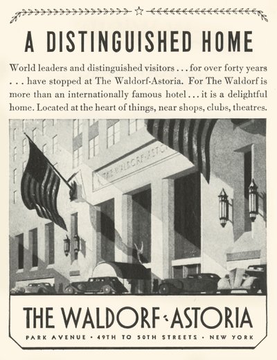 Mainos Waldorf-Astoria-hotellista New Yorkissa, 1934. tekijältä Unbekannt