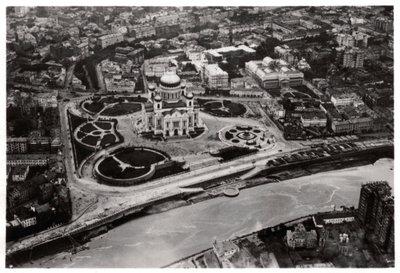 Ilmakuva Vapahtajan Kristuksen katedraalista, Moskova, Neuvostoliitto, Zeppelinistä, 1930 1933 tekijältä Unbekannt