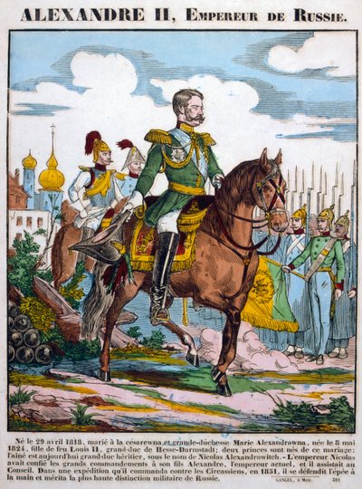 Aleksanteri II, Venäjän tsaari, arvioi joukkoja, c1855 tekijältä Unbekannt