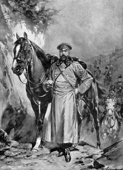 Aleksei Nikolajevitš Kuropatkin hevosensa kanssa, Venäjän-Japanin sota, 1904-5 tekijältä Unbekannt