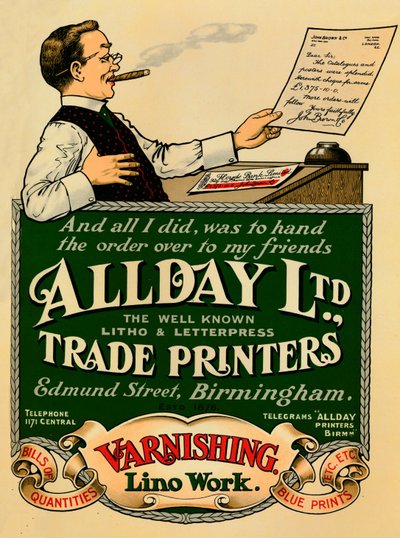 Allday Ltd., Trade Printers -ilmoitus, 1910 tekijältä Unbekannt