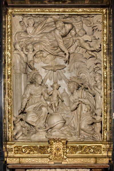 Pyhän Joosefin alttari tai Pyhän perheen alttari, korkea reliefi, Giacomo Bertesi 1668, Santa Maria Assuntan katedraali, katedraali, Cremona, Lombardia, Italia (kuva) tekijältä Unbekannt