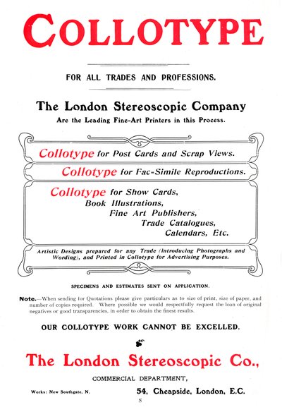 The London Stereoscopic Companyn tarjoama Collotype-prosessin mainos, 1903 tekijältä Unbekannt