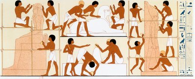 Muinaiset egyptiläiset kuvanveistäjät, jotka työskentelevät patsaiden parissa, c1842-1845 tekijältä Unbekannt