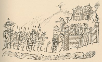 Anglosaksiset soturit lähestyvät linnoitusta, 1908 tekijältä Unbekannt