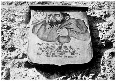Antisemitismi: keskiaikainen kirjoitus kaupunginmuurilla, Rothenburg, Saksa, 1956 tekijältä Unbekannt