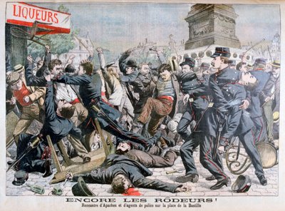 Aseelliset rikolliset taistelevat poliisin kanssa, Place de la Bastille, Pariisi, 1904 tekijältä Unbekannt