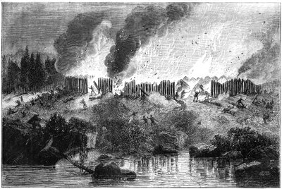 Hyökkäys Pequotin linnakkeelle, 1637 c1880 tekijältä Unbekannt