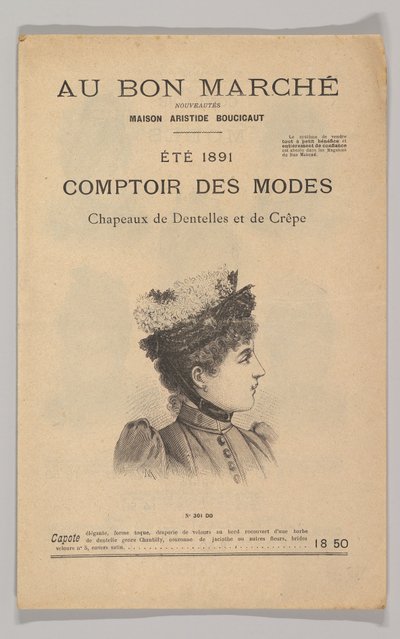 Au Bon Marché-Comptoir des Modes, Pitsi- ja kreppihatut, kesä 1891, 1891. tekijältä Unbekannt