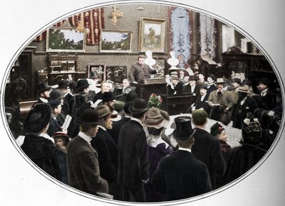 Huutokauppa käynnissä Phillips Auctioneersissa, Lontoossa, c1901 1901 tekijältä Unbekannt