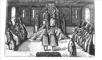 Yleisö Ivan V, Pietari I ja Sophia Aleksejevna Georg Adam Schleissing Derer beyden Czaarenista Reusslandissa..., 1693 tekijältä Unbekannt