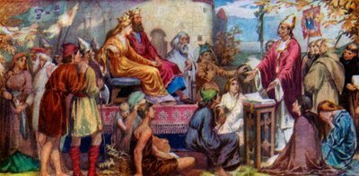Augustinus saarnaa Ethelbertille ja Berthalle, 1925 tekijältä Unbekannt