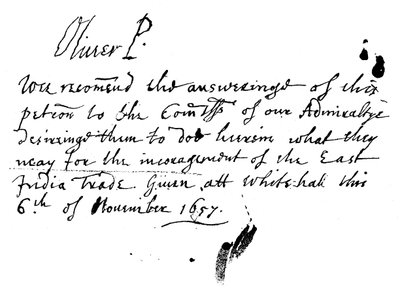 Oliver Cromwellin nimikirjoitus East India Companyn vetoomukseen, marraskuu 1657, 1893 tekijältä Unbekannt