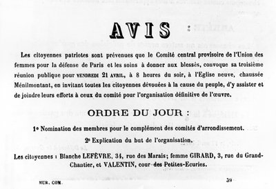 Avis, Pariisin kommuunin Ranskan poliittisista julisteista, toukokuu 1871 tekijältä Unbekannt
