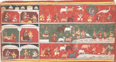Bakasura, nosturidemoni, saapuu Brindavaniin... hajallaan oleva Bhagavata Purana..., noin. 1700. tekijältä Unbekannt