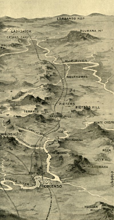 "Balloon Map Illustrating the Battle of Pieters and Relief of Ladysmithin", 1900. tekijältä Unbekannt
