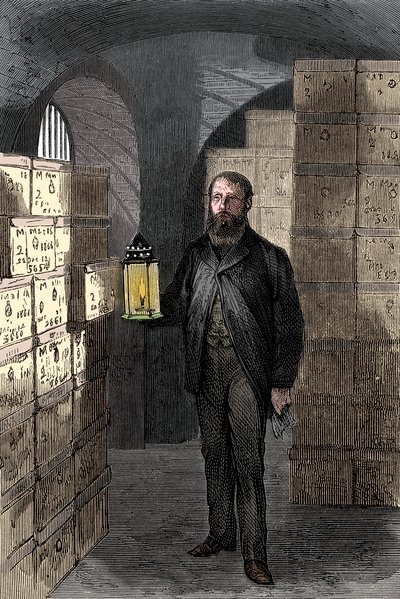 Setelivarasto Englannin keskuspankin holvissa, c1870 tekijältä Unbekannt