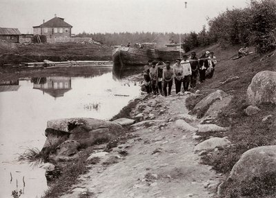 Proomukuljettimet Volgalla, Venäjä, c1895 tekijältä Unbekannt