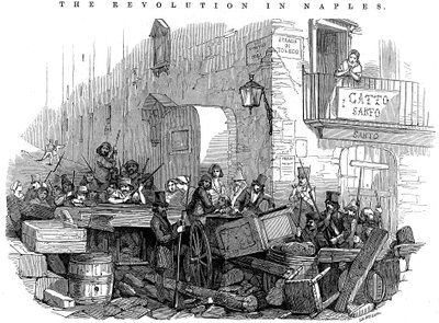 Barrikadi Strada di Toledossa juuri ennen hyökkäystä, Napolin vallankumous, 15. toukokuuta 1848 tekijältä Unbekannt