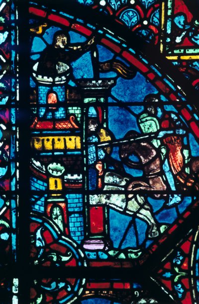 Taistelu kaupungista, lasimaalaus, Chartresin katedraali, Ranska, c1225 tekijältä Unbekannt