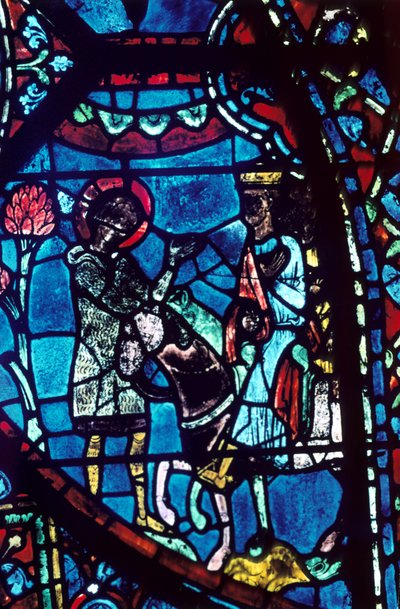 Baudoin kertoo Kaarle Suurelle Rolandin kuolemasta, lasimaalaus, Chartresin katedraali, 1194-1260 tekijältä Unbekannt