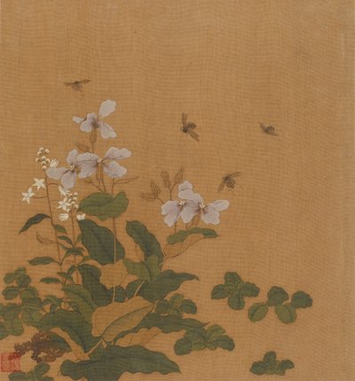 Mehiläiset leijuvat kukkien päällä, Qing-dynastia, 1700-luku. tekijältä Unbekannt