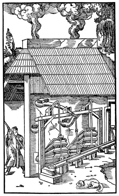 Palje, joka syöttää vetoa sulatusuuniin, 1556 tekijältä Unbekannt