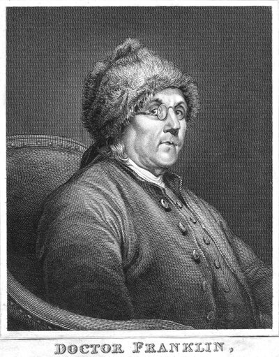 Benjamin Franklin, amerikkalainen tiedemies, keksijä ja valtiomies, 1700-luvun loppu tekijältä Unbekannt