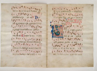 Bifolium alkukirjaimella L, antifonaarista, italialainen, 1300-luku. tekijältä Unbekannt