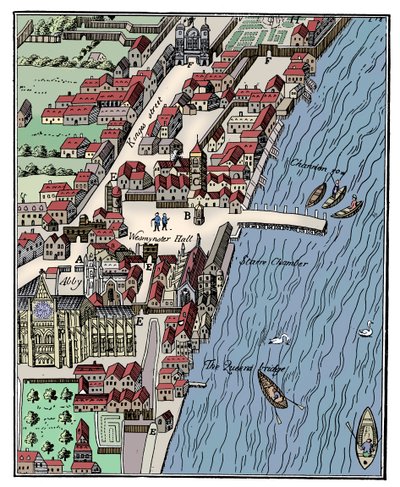 Lintuperspektiivinäkymä Westminsterin palatsista Lontoossa, c1560, c1902-1905 tekijältä Unbekannt