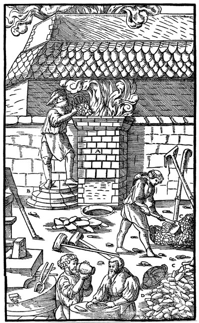 Masuuni rautamalmin sulatukseen, 1556 tekijältä Unbekannt