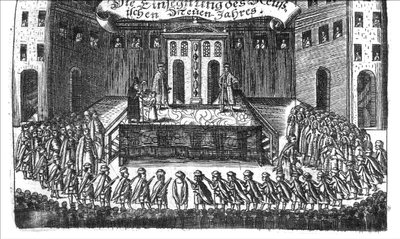 Venäläisen uudenvuoden siunaus Georg Adam Schleissing Derer beiyden Czaarenilta Reusslandissa Ivan ja Peter Alexewiz, 1693 tekijältä Unbekannt