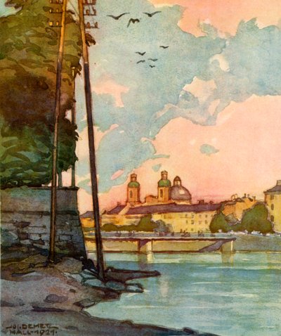 Blick auf Die Innbrucke, Näköala Inn-joelle, vuodelta 1929. tekijältä Unbekannt