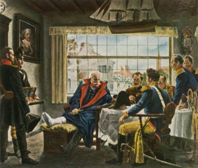 Blücher ottaa haltuunsa Napoleonin mitalit ja hatun... Waterloossa 18. kesäkuuta 1815, 1936. tekijältä Unbekannt