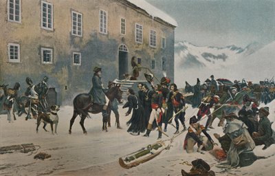 Mount St. Bernardin munkit vastaanottivat Bonaparten. Alppien kulku, toukokuu 1800, 1896 tekijältä Unbekannt
