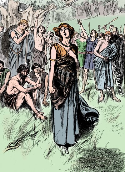Boudicca Boadicea 100-luvun brittiläinen Icenien kuningatar, kokoamassa joukkojaan, 1900 tekijältä Unbekannt