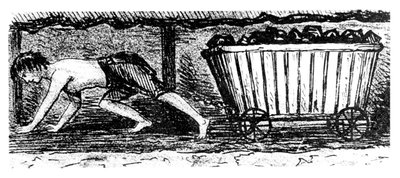 Poikaputteri piirtää hiiltä sisältävää kuorma-autoa 24 tuuman korkeaa saumaa pitkin, Halifax, Yorkshire, 1848 tekijältä Unbekannt