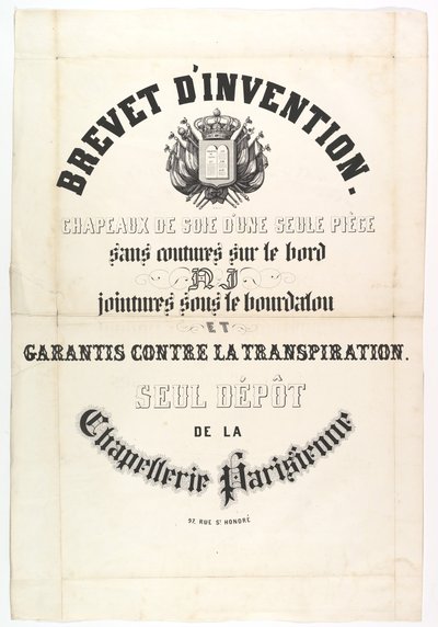 Patentti. Yksiosaiset silkkihatut..., 1800-luku. tekijältä Unbekannt