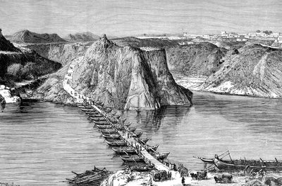 Veneiden silta Indus-joen yli Khushalgarhissa Pakistanissa, 1895 tekijältä Unbekannt
