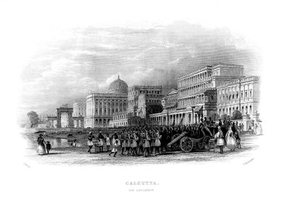 Brittijoukot kulkueessa esplanadilla, Kalkutta, Intia, 1800-luvun puoliväli tekijältä Unbekannt