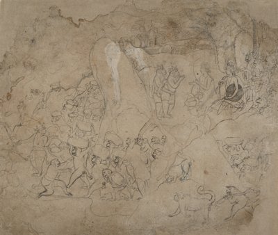 Sillan rakentaminen Lankaan, n. 1800. tekijältä Unbekannt