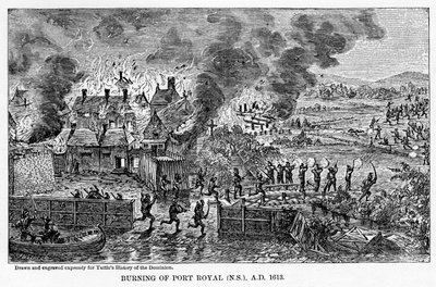 Port Royal Nova Scotian palaminen vuonna 1613, 1877 tekijältä Unbekannt