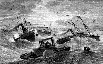 Burnsides-retkikunta ylittää Hatteras Barin, Pohjois-Carolinassa, 1861-1862 c1880 tekijältä Unbekannt