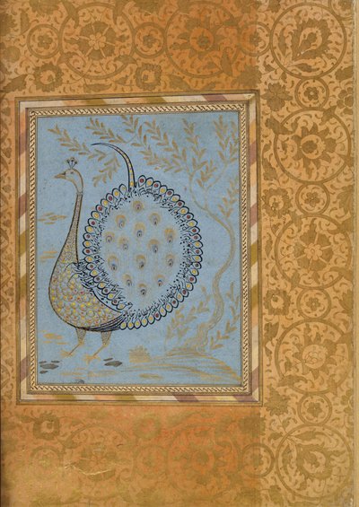 Kalligrafinen sävellys riikinkukon muodossa, Folio Bellini-albumista, n. 1600. tekijältä Unbekannt