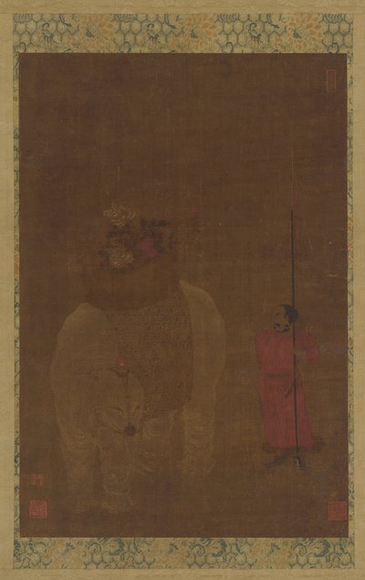 Caparisoned Elefant and Attendant, Ming-dynastia, 1500-1600-luku. tekijältä Unbekannt