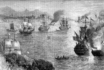 Kapteeni Morganin tappio Espanjan laivastosta, 1660-luku c1880 tekijältä Unbekannt