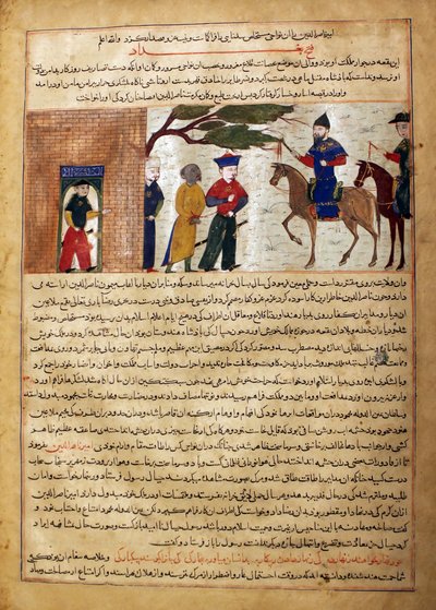 Vangittu intialainen Raja Tuotu Sultan Mahmudille Ghaznista, Foliosta Majmasta..., noin. 1425. tekijältä Unbekannt