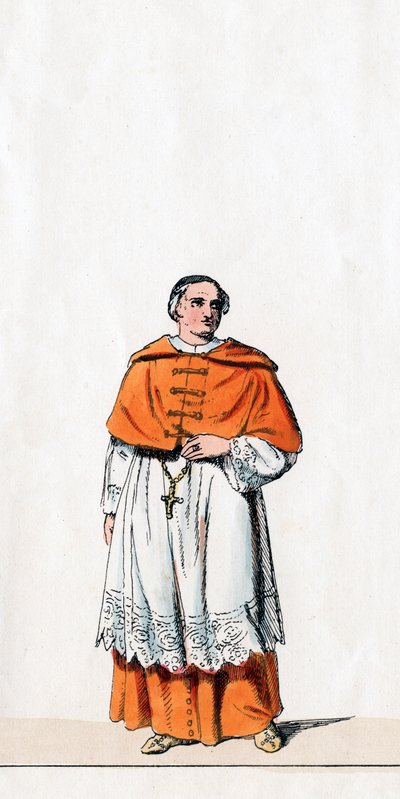 Kardinaali Wolsey, pukusuunnittelu Shakespearen näytelmään, Henry VIII, 1800-luku tekijältä Unbekannt