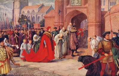 Kardinaali Wolsey mahdollisesti saapumassa Hampton Courtin palatsiin vuonna 1917 tekijältä Unbekannt